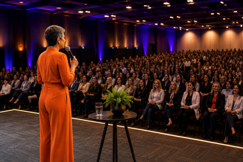 Palestrante de Inteligência Emocional em Diadema - Aparecida Silveira durante palestra corporativa